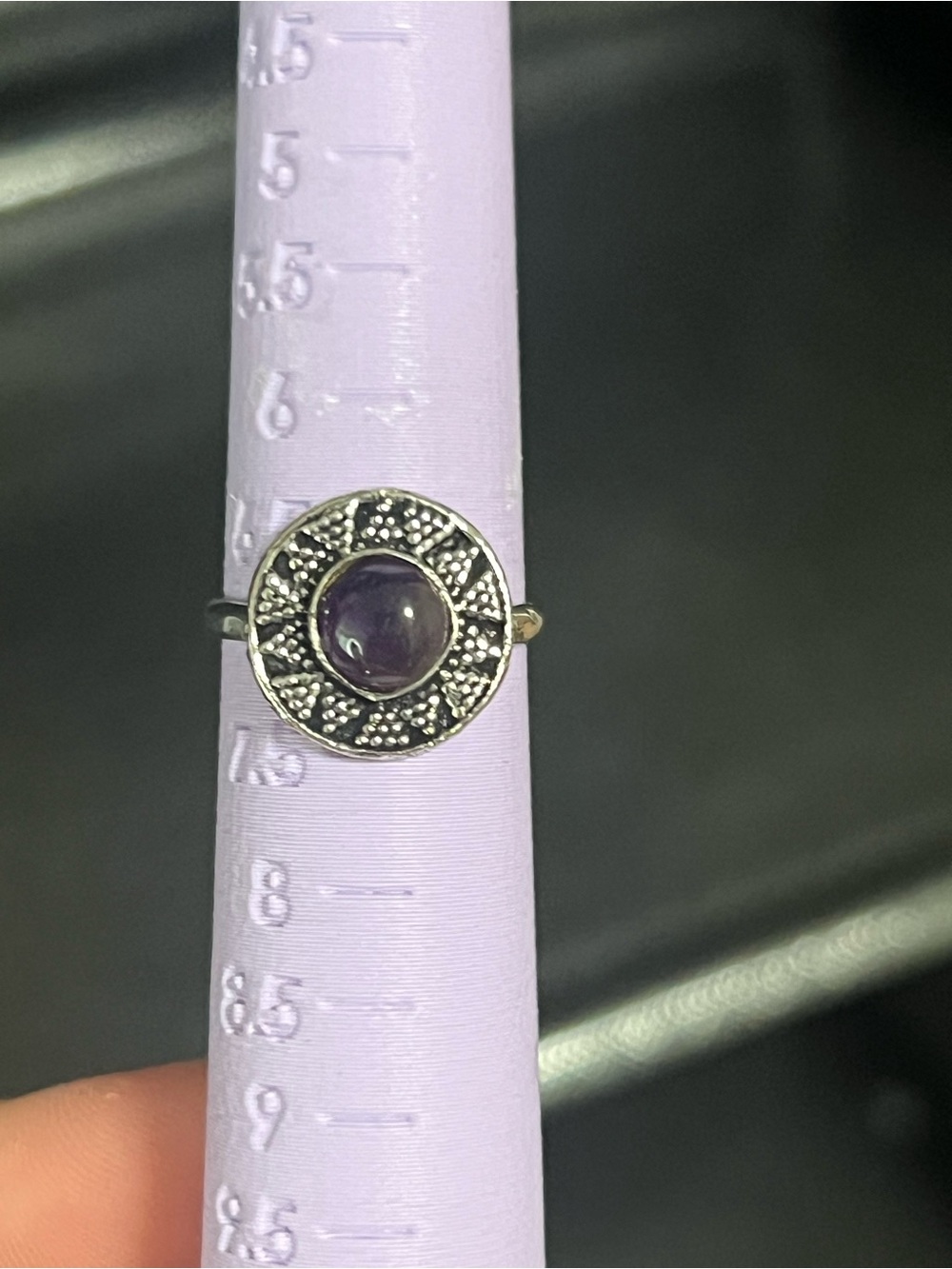 Sterling Silver Amethyst Circle Ring - Size 7 Handmade Purple Stone
